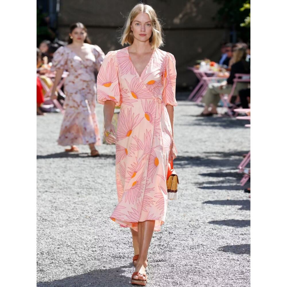 Kate Spade Pink Falling Flower Wrap Midi Dress Sz. 6